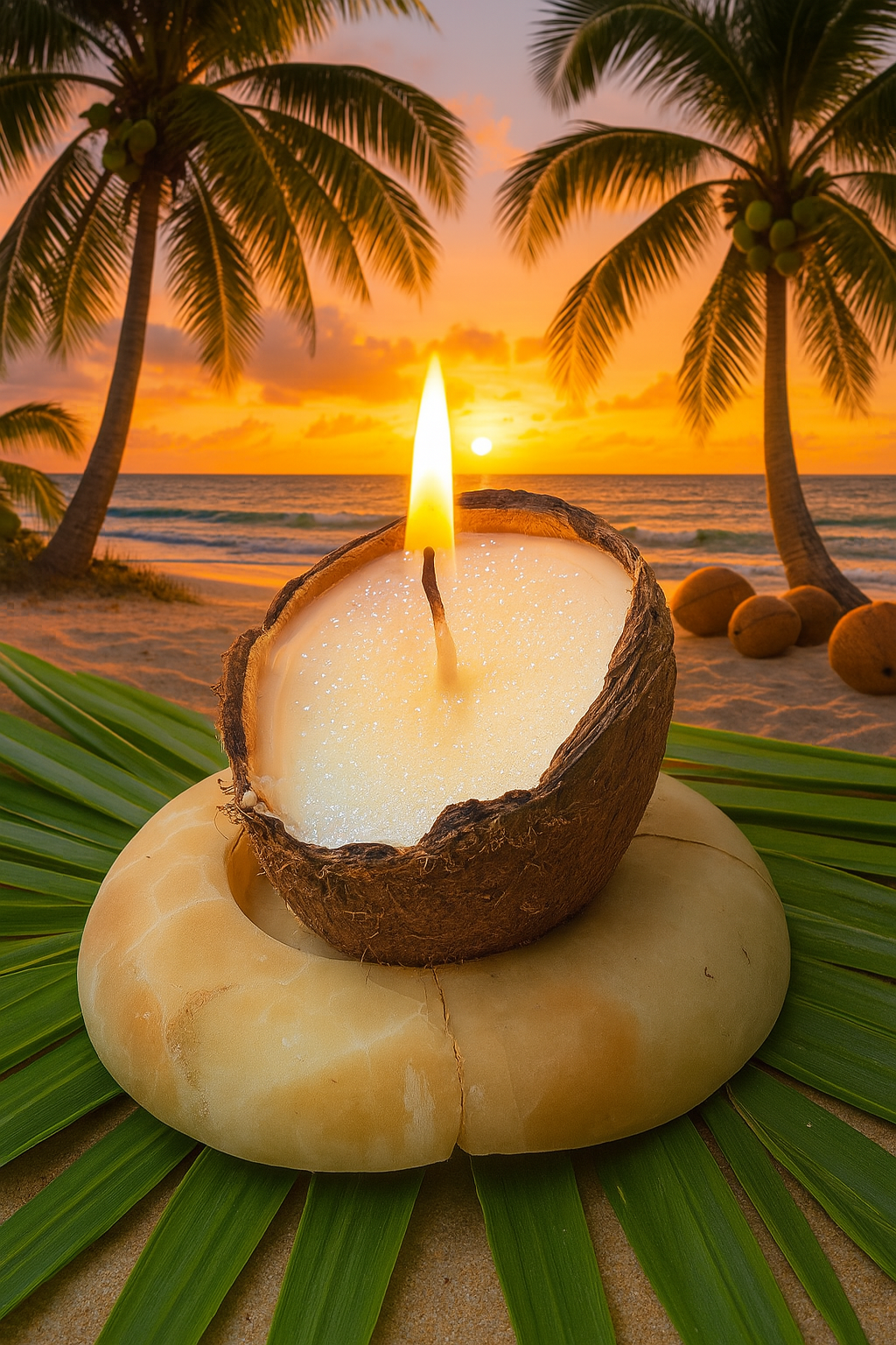 Vela con base de cáscara de coco