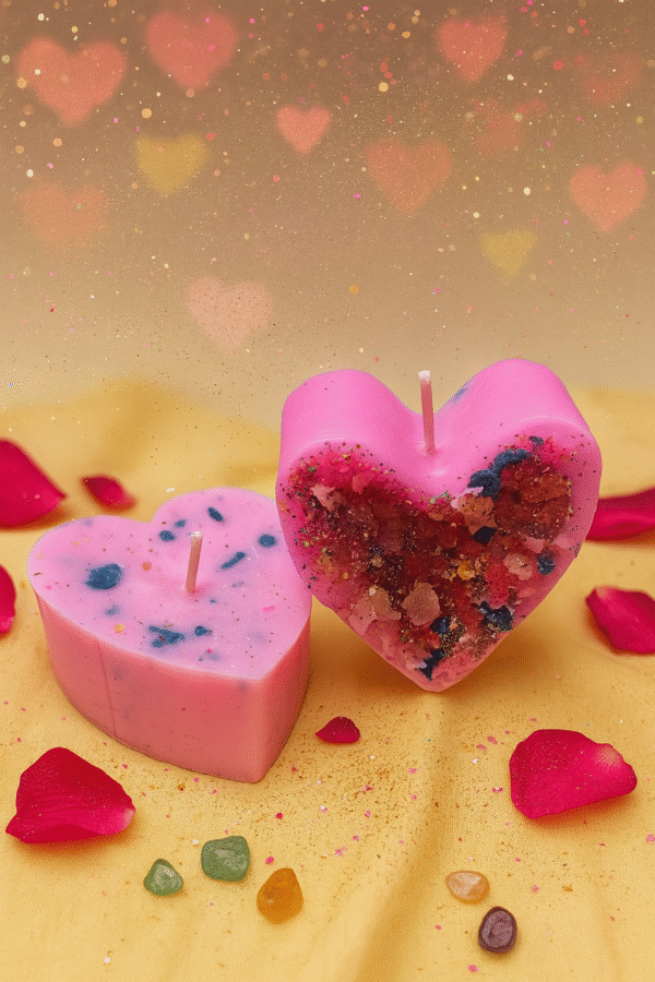 Vela en forma de corazón con piedritas