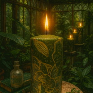 Vela decorativa verde oro