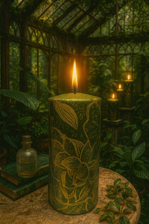 Vela decorativa verde oro