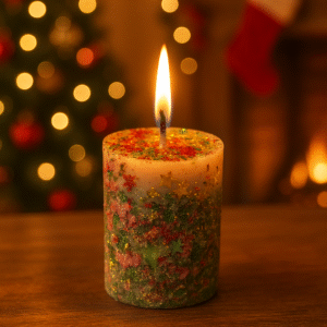 Vela navideña con glitter